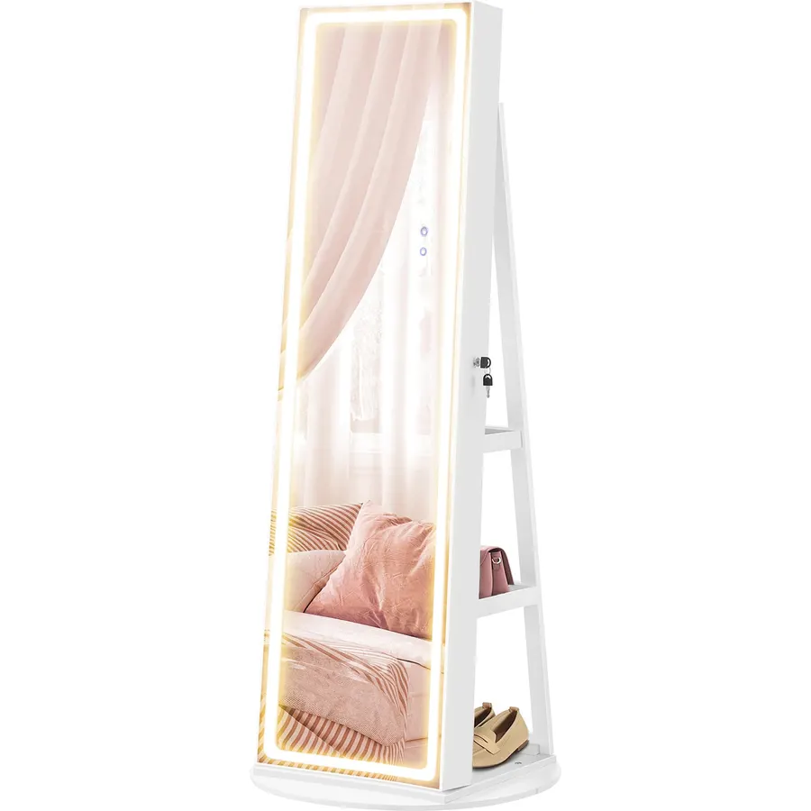 SONGMICS LED Jewelry Cabinet Standing, Lockable Armoire