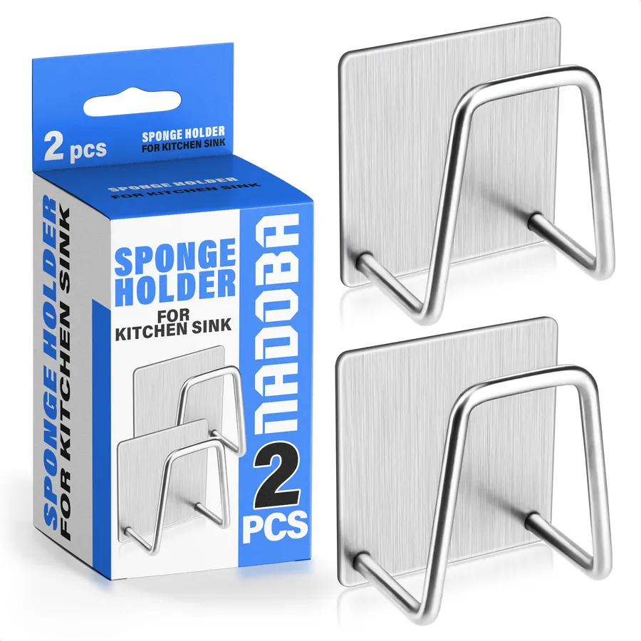 Cisily Kitchen Sponge Holder for Kitchen Sink with 2 Suction Cups/1 Adhesive Strips, Stainless Steel Kitchen Caddy Sink Organizer, Brush Holder, Dish Cloth Hanger, Sink Stopper Holder (Black)