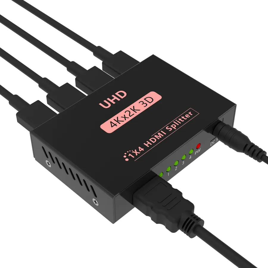 Sprolink LK5-H104 HDMI Splitter 1x4 Powered w/AC Adapter, 4K@30Hz 3D Full HD 1 in 4 Out Distributor for Fire TV Stick, PS5, HDTV, Xbox, Gaming Monitor