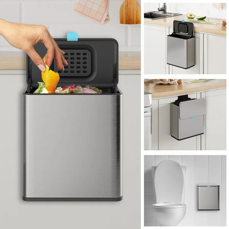 Stainless Steel Hanging Trash Can with Lid and Inner Bucket, 2 Gallon Kitchen Compost Bin for Counter Top, Under Sink or Wall Mount, Small Garbage Can for Cupboard/Bathroom/Bedroom/RV