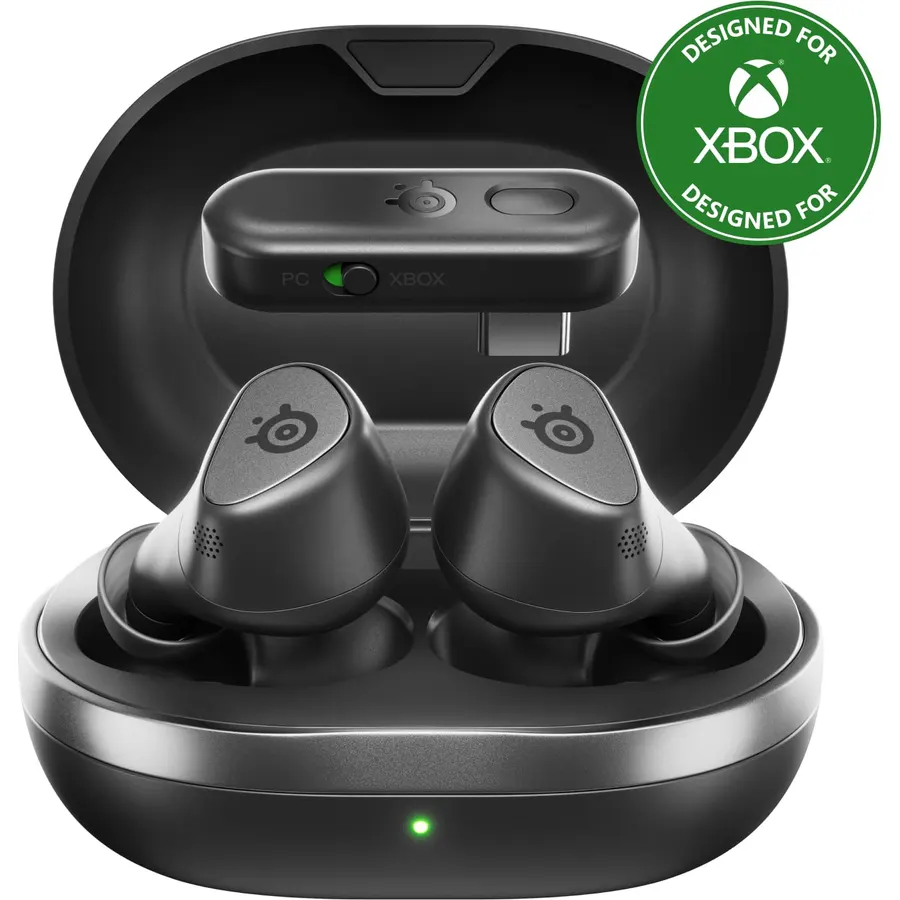 SteelSeries Arctis GameBuds for Xbox/PC/PS5/Switch/Mobile — Quick-Switch 2.4GHz+Bluetooth 5.3 — Active Noise Cancelling — Mobile App — Water Resistant IP55 — 40H Battery with Qi Charging Case - Black