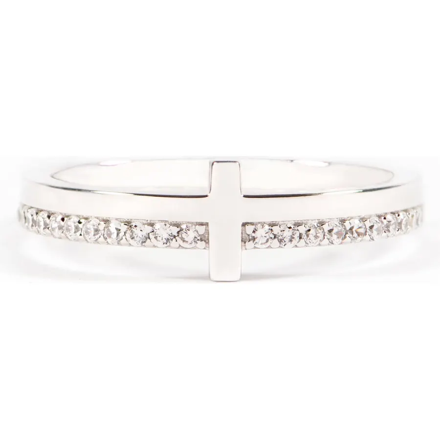 STORYJEWELLERY Cross Rings for Women, 925 Sterling Silver Purity Ring with Cubic Zirconia, Dainty Christian Jewelry, Confirmation and Baptism Gifts