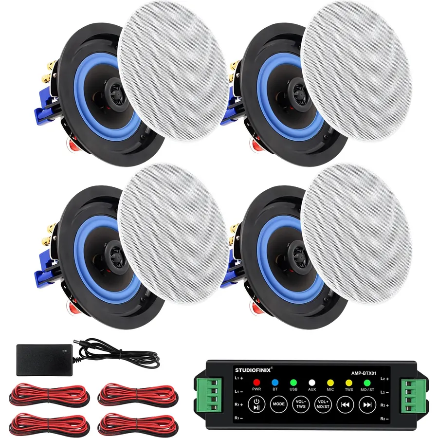 STUDIOFINIX 4 Inch Bluetooth Ceiling Speakers,320W 2-Way System, 4 Speakers, Wired Surround Sound for Living Room, Office,Kichten,Study Room,Basement,Covered Patio and Flush Mount