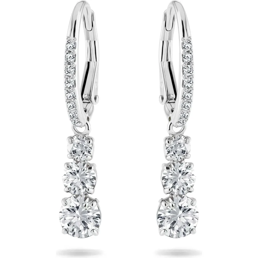 Swarovski Stilla Attract Trilogy Drop Pierced Earrings with White Crystals on a Rhodium Plated Setting