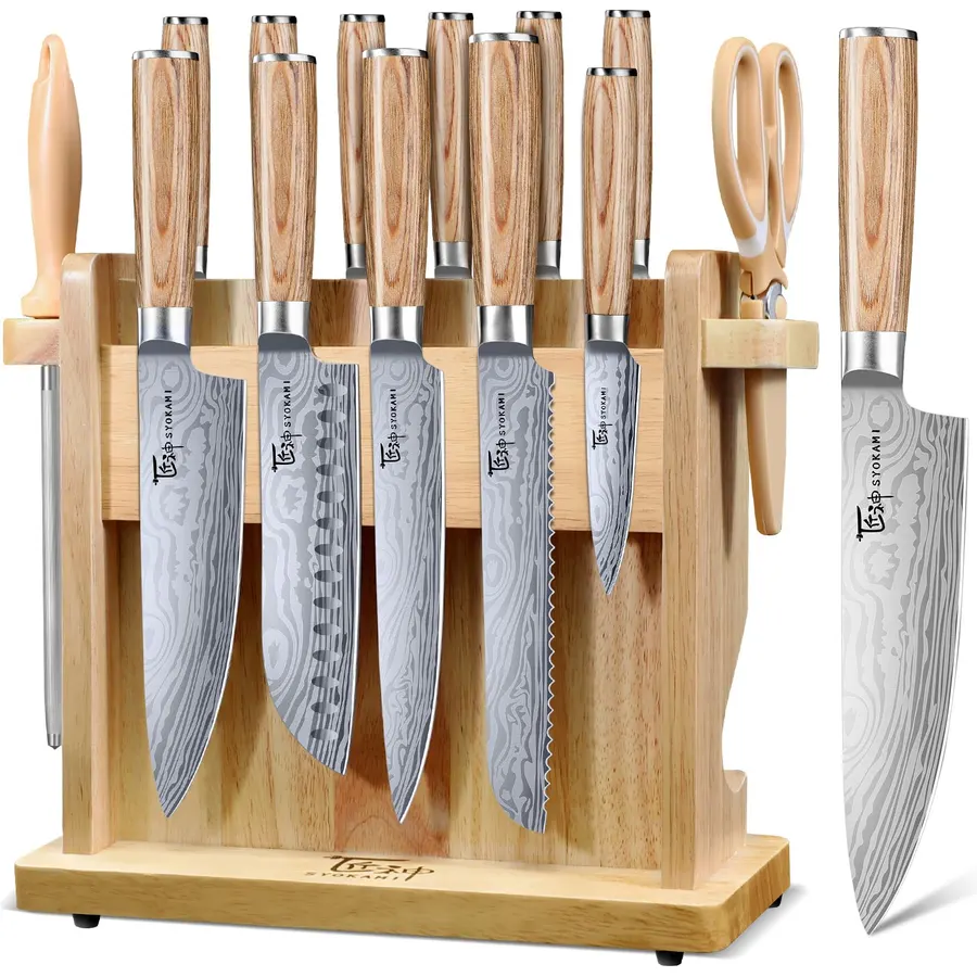SYOKAMI 2026 Upgrade Japanese Kitchen Knife Set with Torii-Style Block