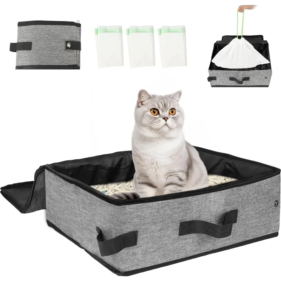 SZEE Travel Litter Box for Cats with Zipped Lid with 3 Pcs Liner Bags