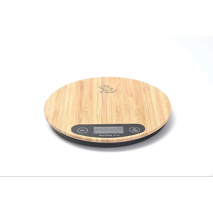Tastes Round Wood Digital Kitchen Scale, up to 5KG, with All Units and Decorative Design