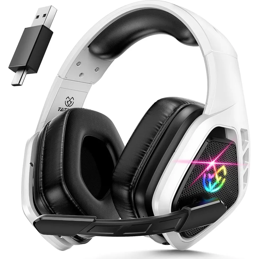 Tatybo Wireless Gaming Headset with Mic, 7.1 Sound 50mm Driver, White Black