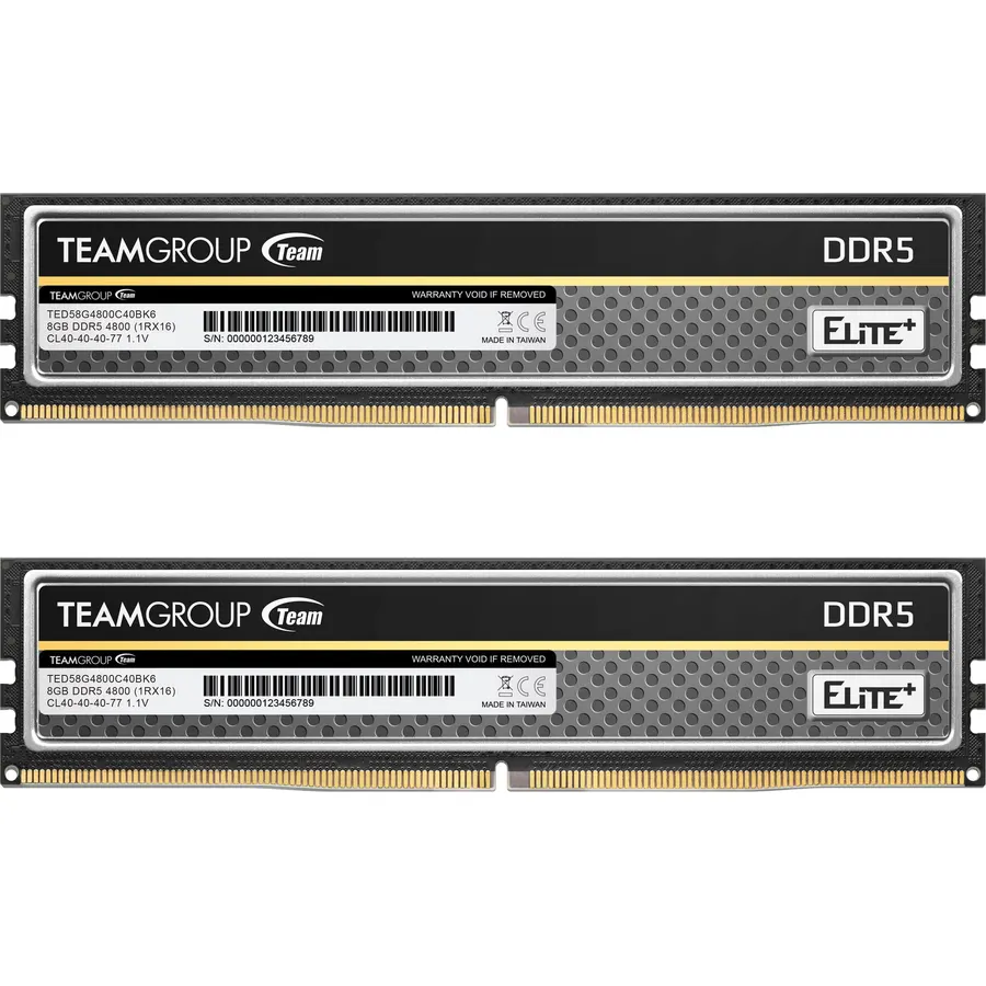 TEAMGROUP Elite Plus DDR5 16GB (2x8GB) 4800MHz PC5-38400 CL40 Unbuffered Non-ECC 1.1V UDIMM 288 Pin Desktop Memory Module Ram (Black) - TPBD516G4800HC40DC01