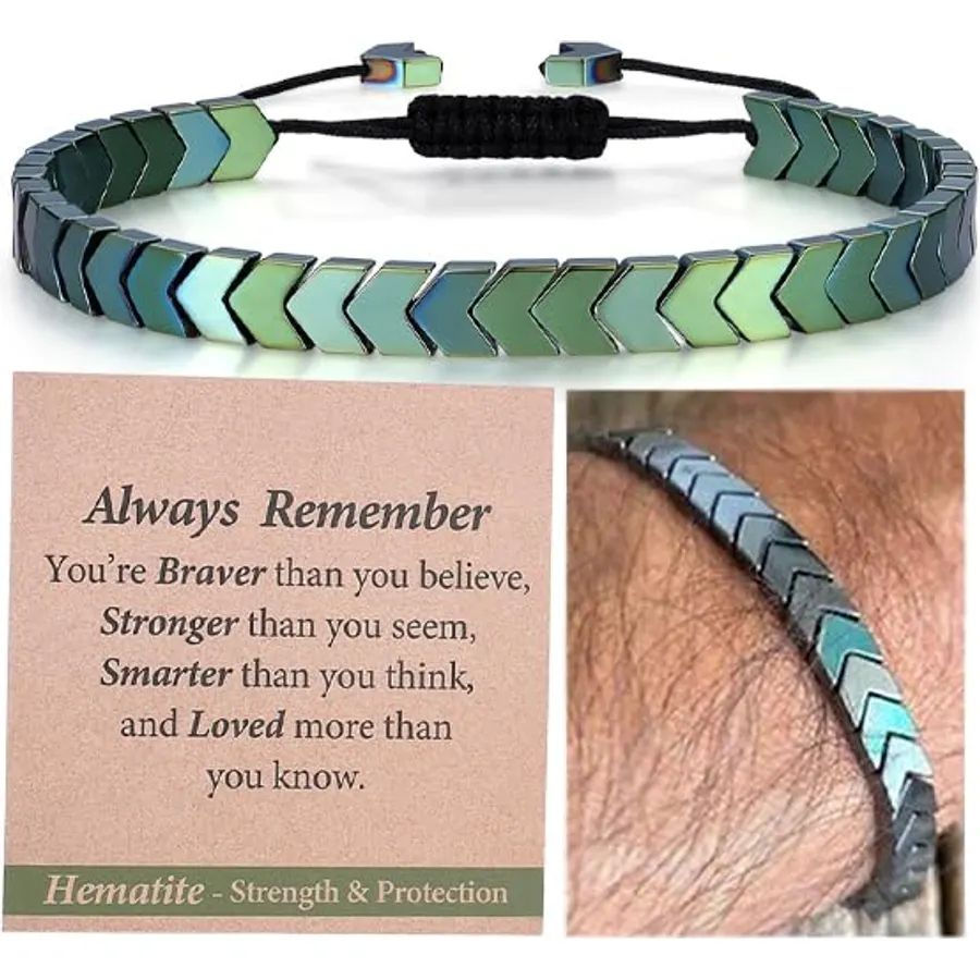 THEMEROL Natural Hematite Arrow Bracelet-Handmade Gifts for Him/Her-Strength/Protection-Unisex Style/Adjustable