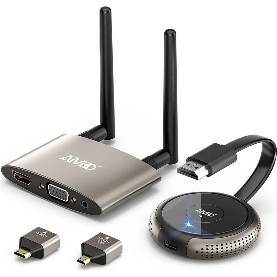 TIMBOOTECH HDMI Wireless Transmitter and Receiver 4K, Dual Screens HDMI/VGA