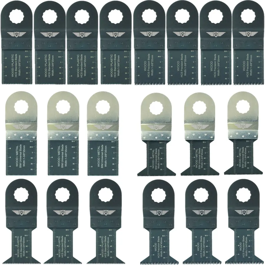 TopsTools 20pcs WXK20J 14mm Hex Arbour Mixed Oscillating Multitool Blades
