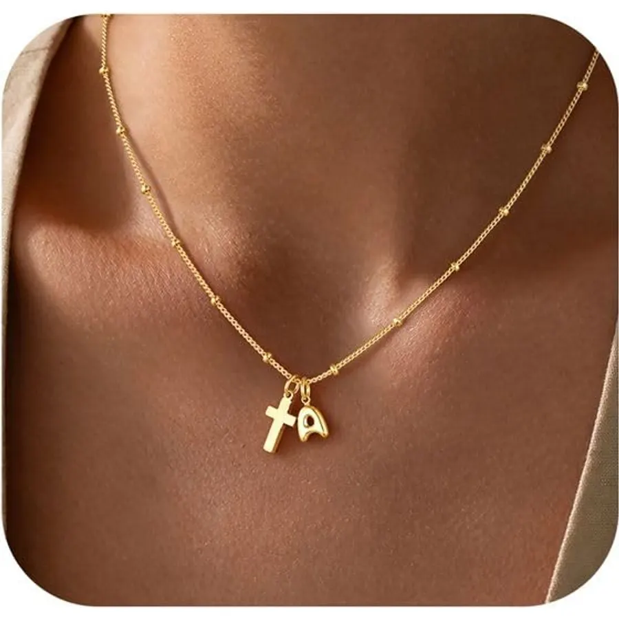 Turandoss 14K Gold Plated Cross Initial Necklaces,Gifts for Girls Teen Girl