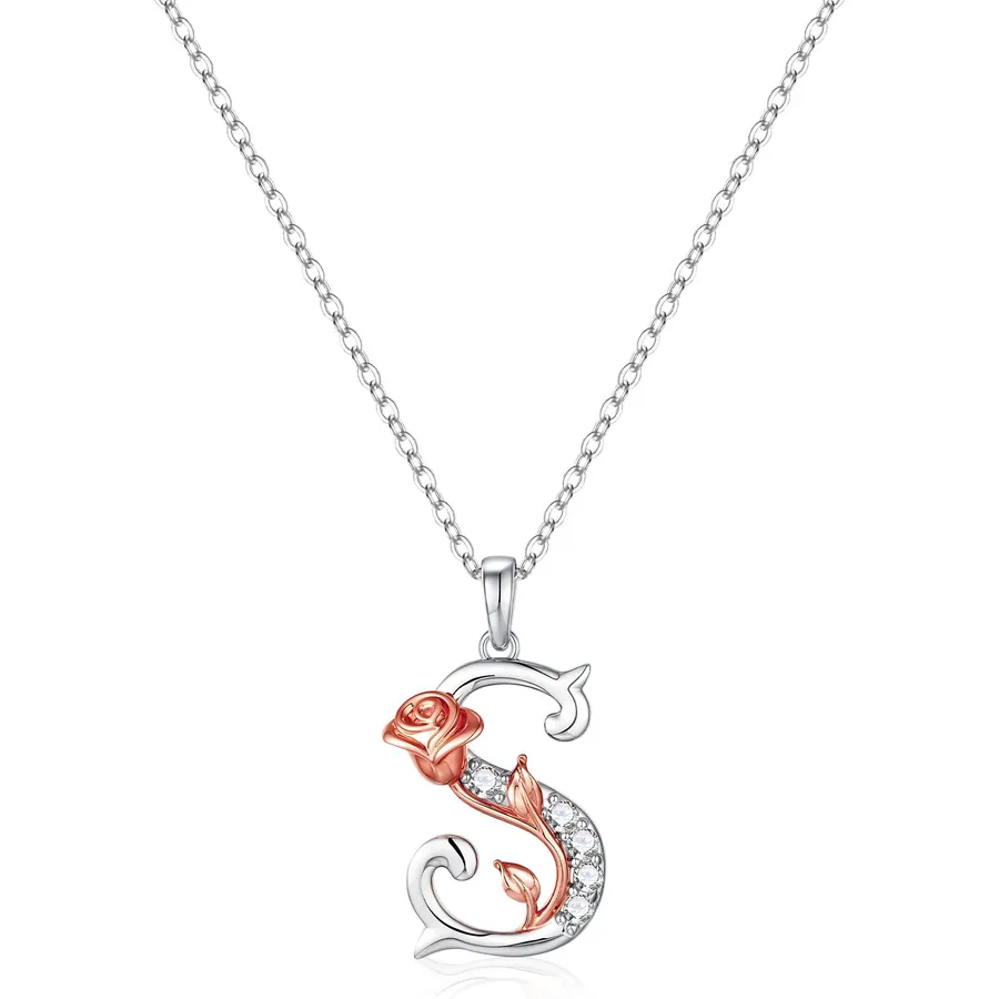 Turandoss Rose Initial Silver Necklaces, Teen Girl Gifts Trendy Stuff