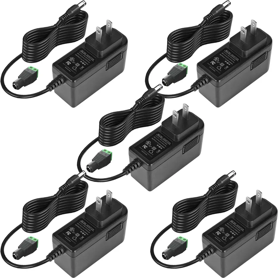 UL Listed 12V 2A 24W AC DC Power Supply Adapter, 5 Pack