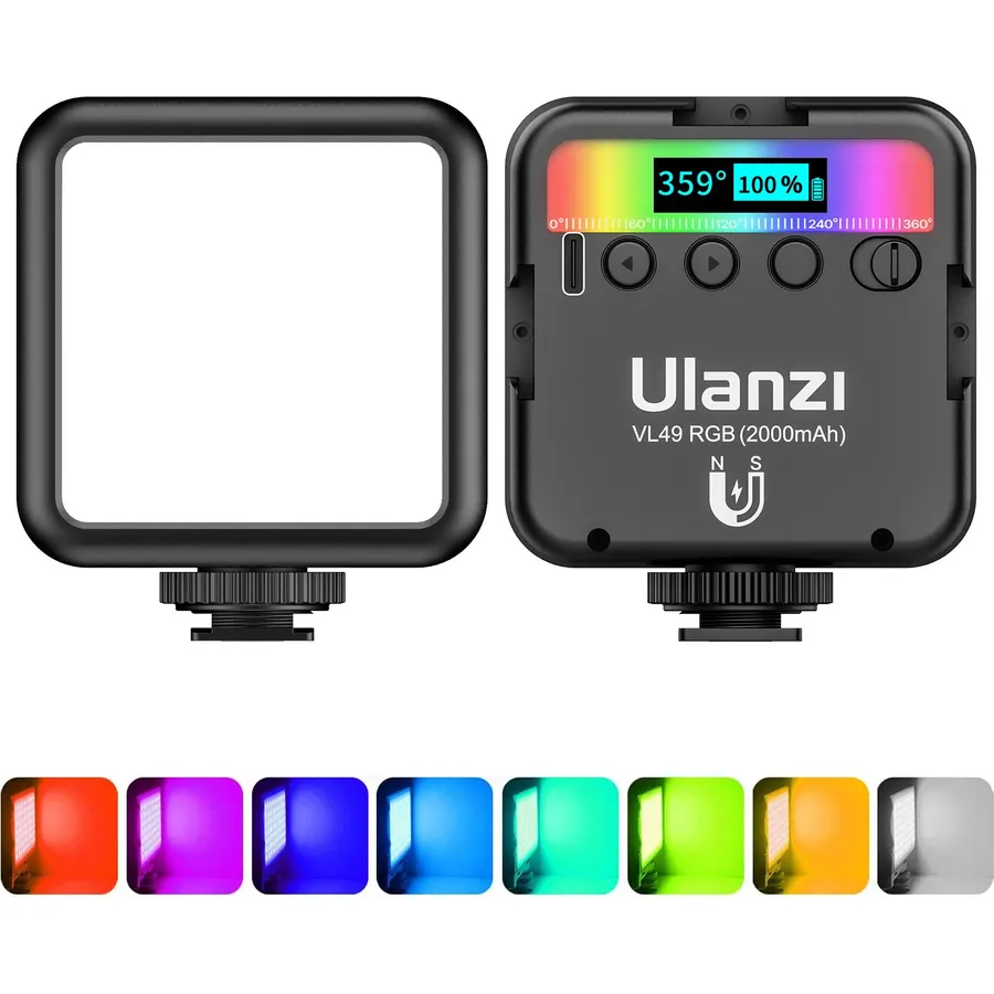 ULANZI VL49 RGB Video Lights LED Camera Light with 3 Cold Shoe & 1/4 Screw