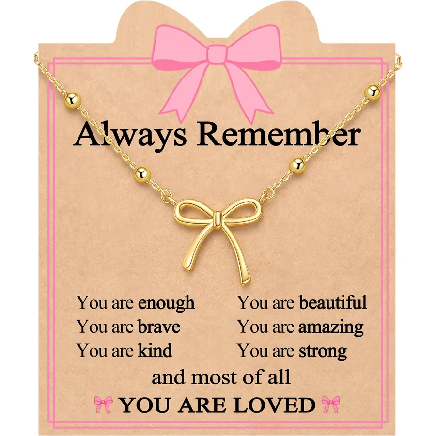 UNGENT THEM You Are Loved - Cute Bow Necklace Birthday Gifts for Girls
