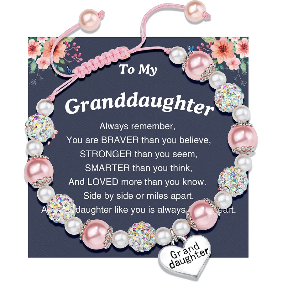 UNGENT THEM Heart Charm Pink Bracelet for Granddaughter Daughter Gifts