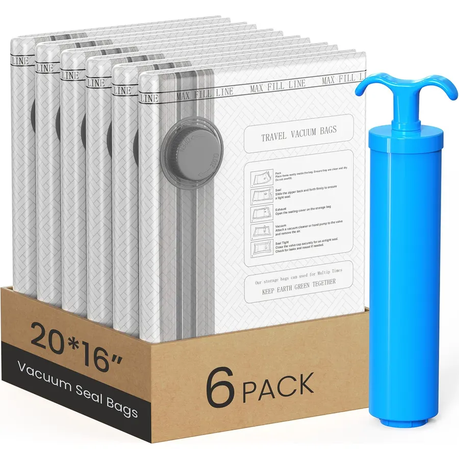 Vacuum Bags for Travel with Hand Pump, 6 Pack Space Saving Storage Bags