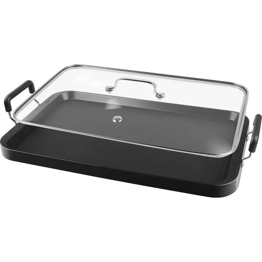 Vayepro 2 Burner Griddle Pan with Glass Lid, Stove Top Flat for Glass Stove Top, Aluminum Pancake, Non-Stick for Gas Grill, Double Burner Camping