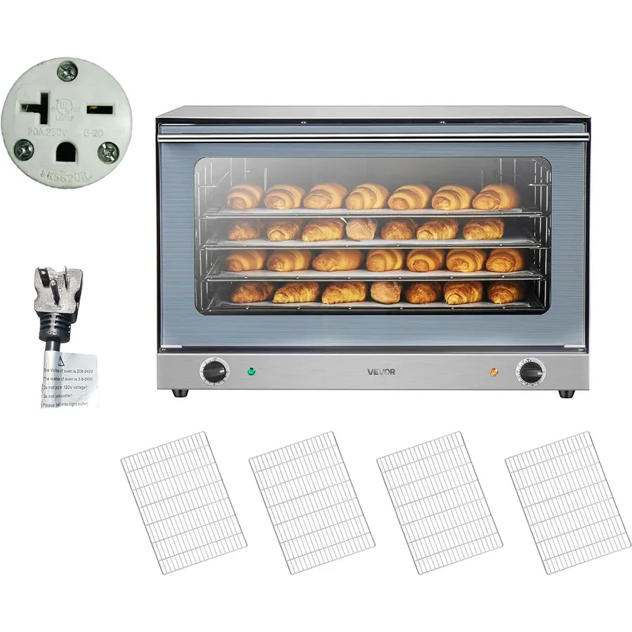 VEVOR Commercial Convection Oven, 4.24 cu.ft Countertop Oven for Full-Size Pans, Electric Convection Ovens with 4 Racks, 360° Hot Air Circulation, for Bakery, Restaurant & Pizza Shop (208-240V 5000W)