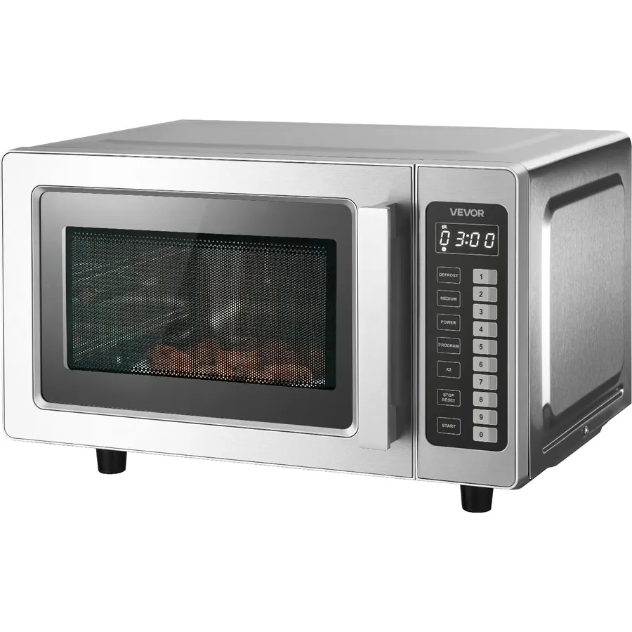 VEVOR Commercial Microwave Oven, 0.9 Cu Ft, 1000W Digital Stainless Steel Countertop Microwave Oven with Touchscreen, 10 Cooking Presets, 5 Power Levels, Multi-Lock Door & Easy Clean for Restaurants