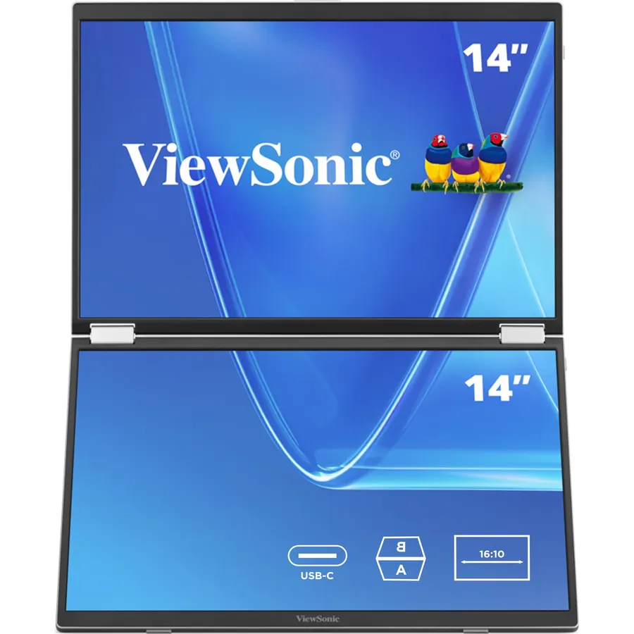 ViewSonic VG1457 Dual Screen 14 Inch 1200p Portable Monitor, Foldable IPS