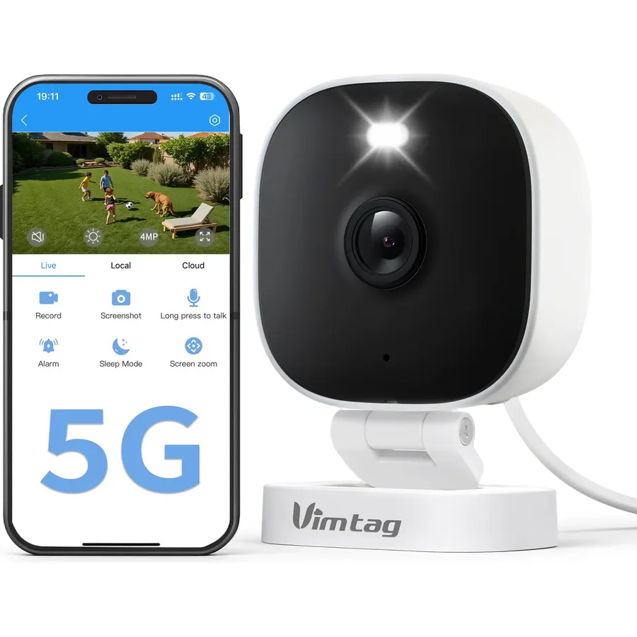 VIMTAG Security Camera Outdoor Indoor, 2.5K Cameras for Home Security Pet/Dog, Color Night Vision, Baby Monitor, Motion Activated Spotlight/Siren, IP66,2-Way Audio, Cloud/512G TF Card Storage,Plug-in