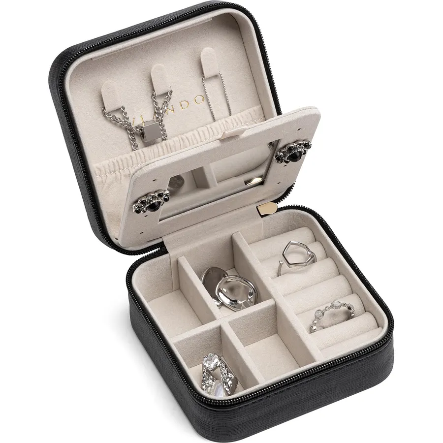 VLANDO Travel Jewelry Case with Mirror, Storage 3 Pairs of Stud Earrings