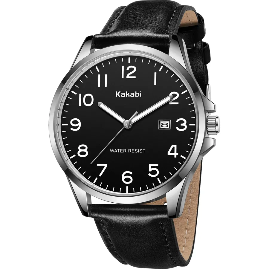 Watch for Men, Fashion Minimalist Wrist Watch Waterproof Quartz Analog Date with Leather Strap