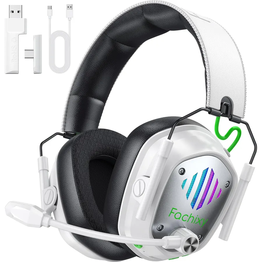 syndesmos Wireless PS5 Headset, 2.4GHz Gaming Headset for PS5, PC, Switch, Bluetooth 5.3 Headphones with Noise Canceling Mic, 7.1 Surround Sound, Low-Latency, 45H Battery, Pink