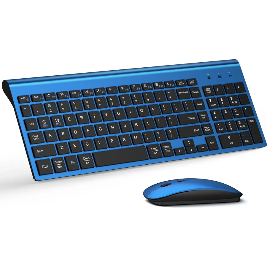 Wireless Keyboard and Mouse Ultra Slim Combo with Dual System - Blue Black