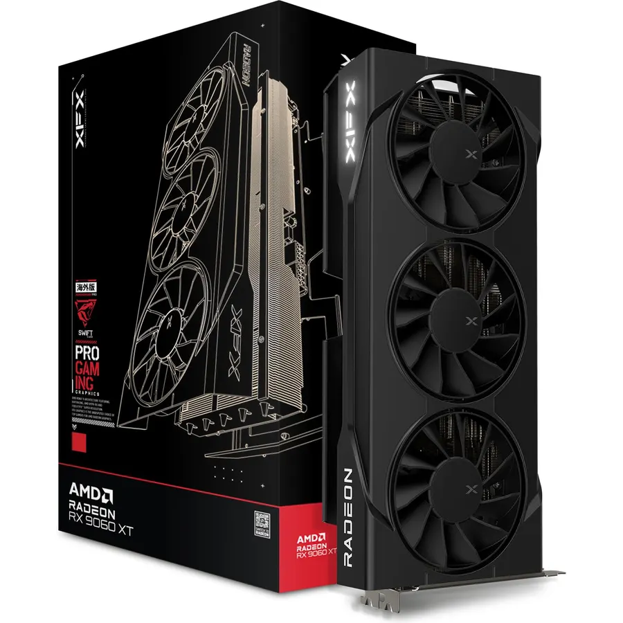 XFX Swift AMD Radeon RX 9060 XT OC Triple Fan Gaming Edition with 16GB GDDR6 HDMI 2xDP, RDNA 4 RX-96TS316BA, Graphics Card, Compatible with Desktop PCs