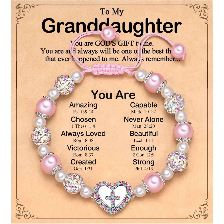 You're God's Gift to Me - Cross Heart Bracelet for Granddaughter/Daughter Birthday Christian Baptism Gifts