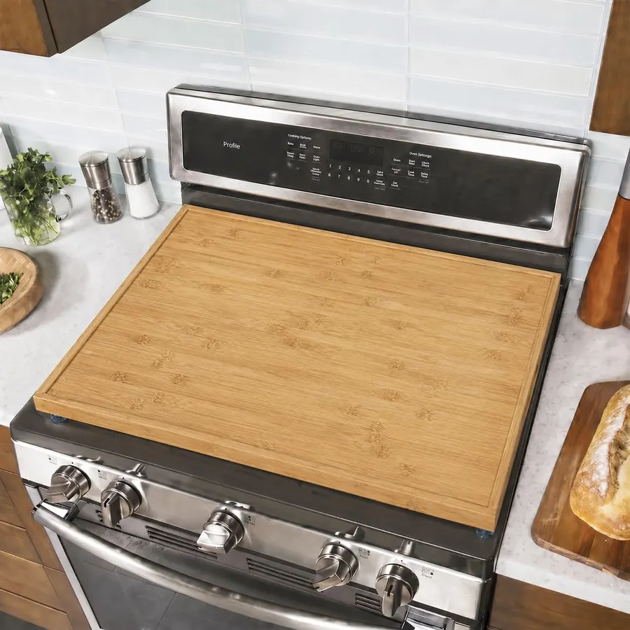 YUHFERA Stove Cover Board for Gas Stovetop - 30" x 22" Noodle Board Electric Stove Cover for RV Stove Top, Extra Countertop Space for Kitchen Stovetop (Bamboo)