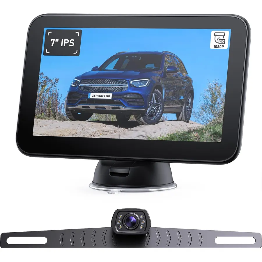 ZEROXCLUB HD 1080P Wired License Plate Backup Camera with 7" Monitor