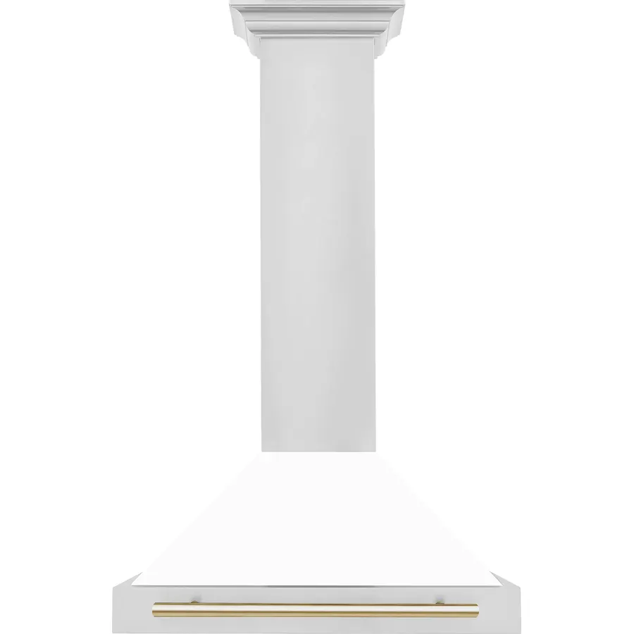 ZLINE 30 in. Autograph Edition Convertible Stainless Steel Range Hood with White Matte Shell and Polished Gold Accents (KB4STZ-WM30-G)