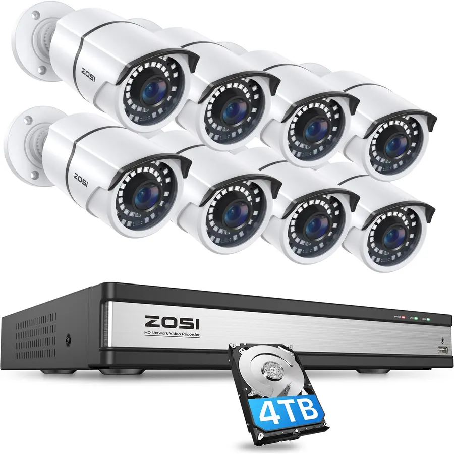 ZOSI 16CH 4K PoE Security Cameras System with 4TB Hard Drive for Business